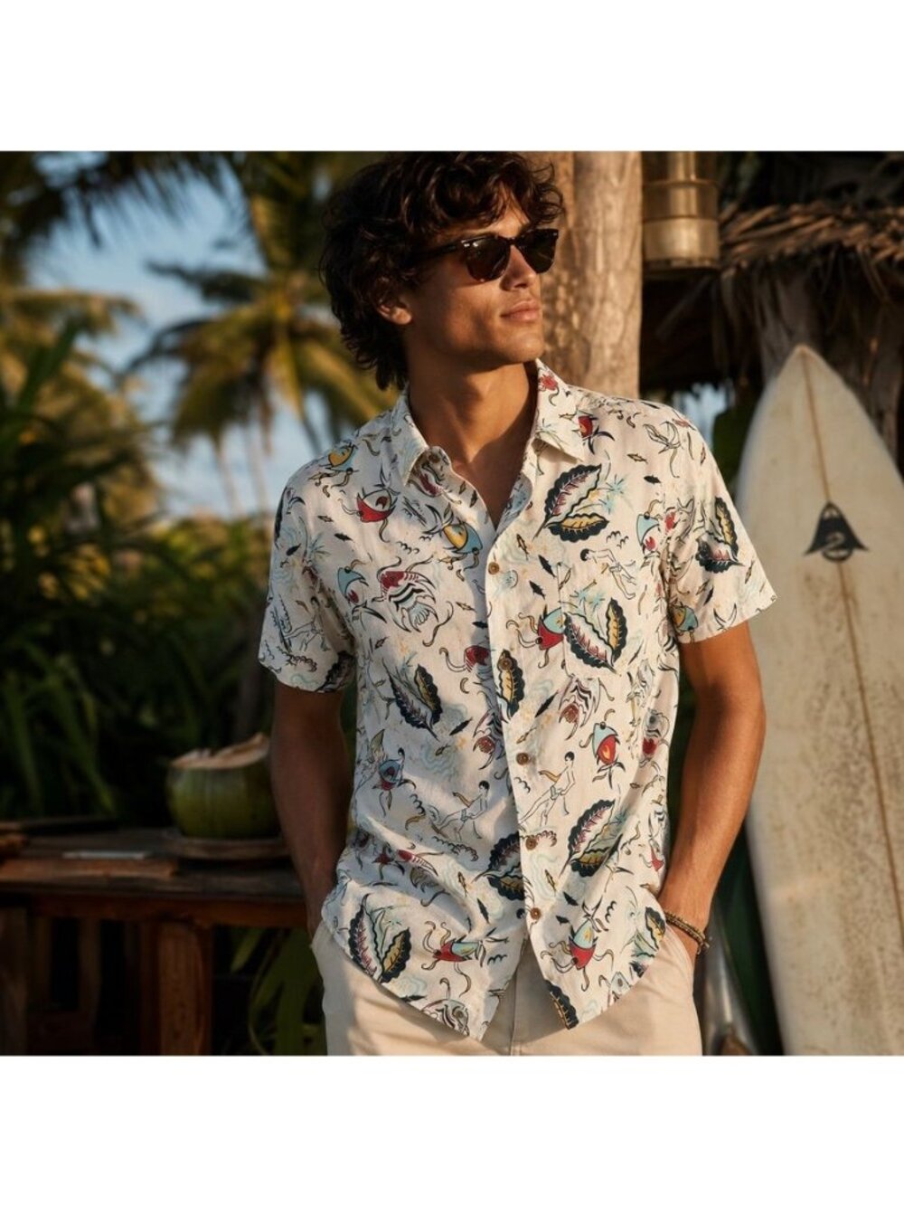 Faherty Mens Sz S Shirt Hawaiian Print Cabana Short Sleeve Miami Resort